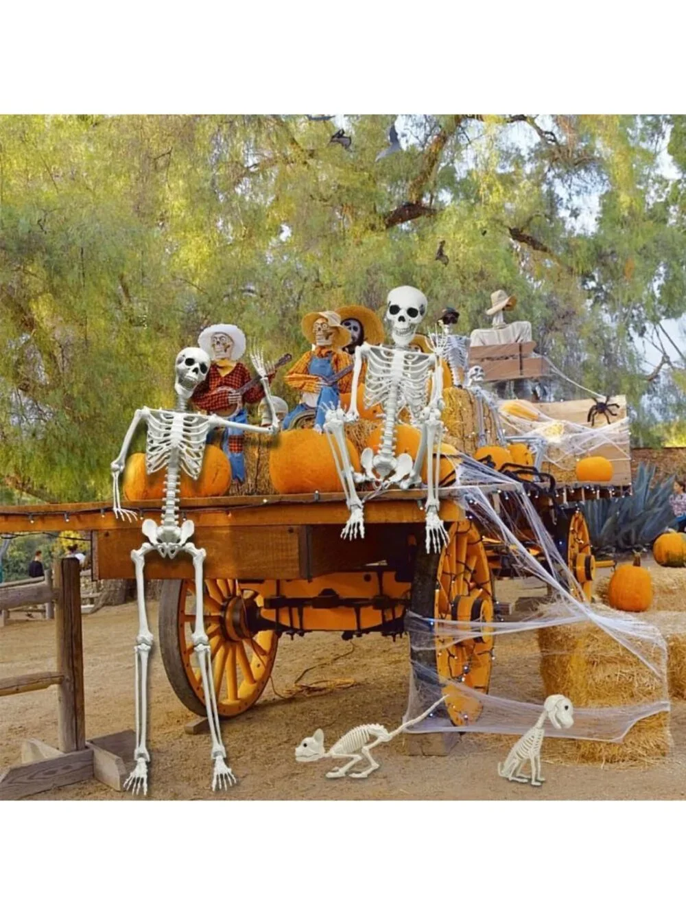 5.4FT Life Size Skeleton with Cat & Dog - Halloween Decor, Spooky Home Accent